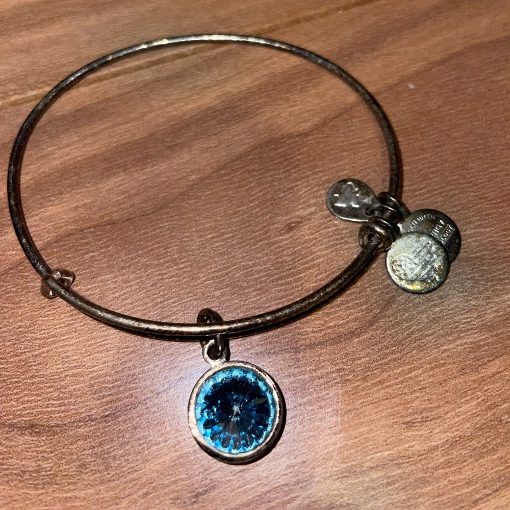 Alex and Ani March Birthstone Charm Bangle, Aquamarine SILVER Bracelet - Picture 3 of 6